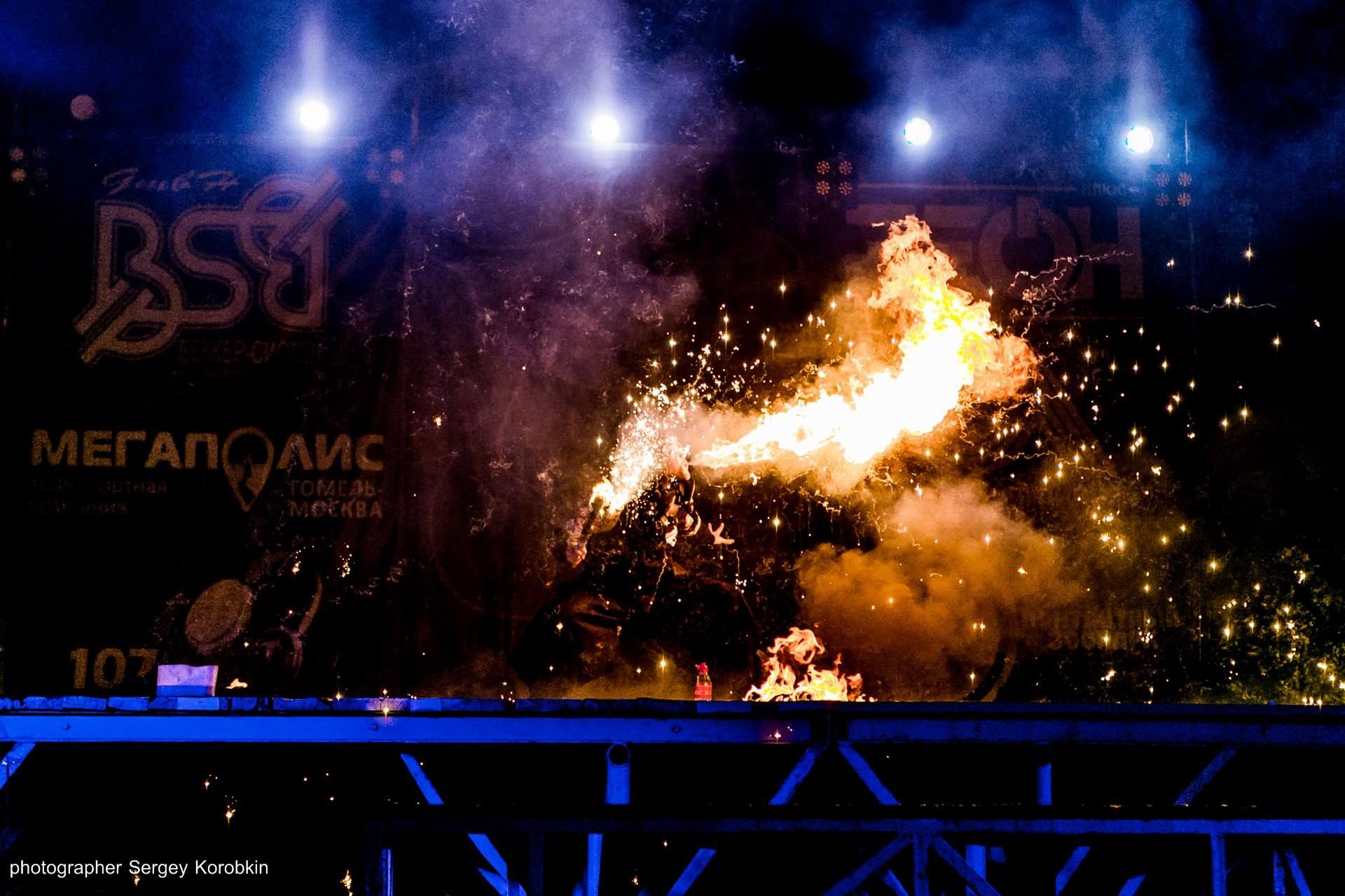 Fire and fireworks during the show, Gomel Fire Fest